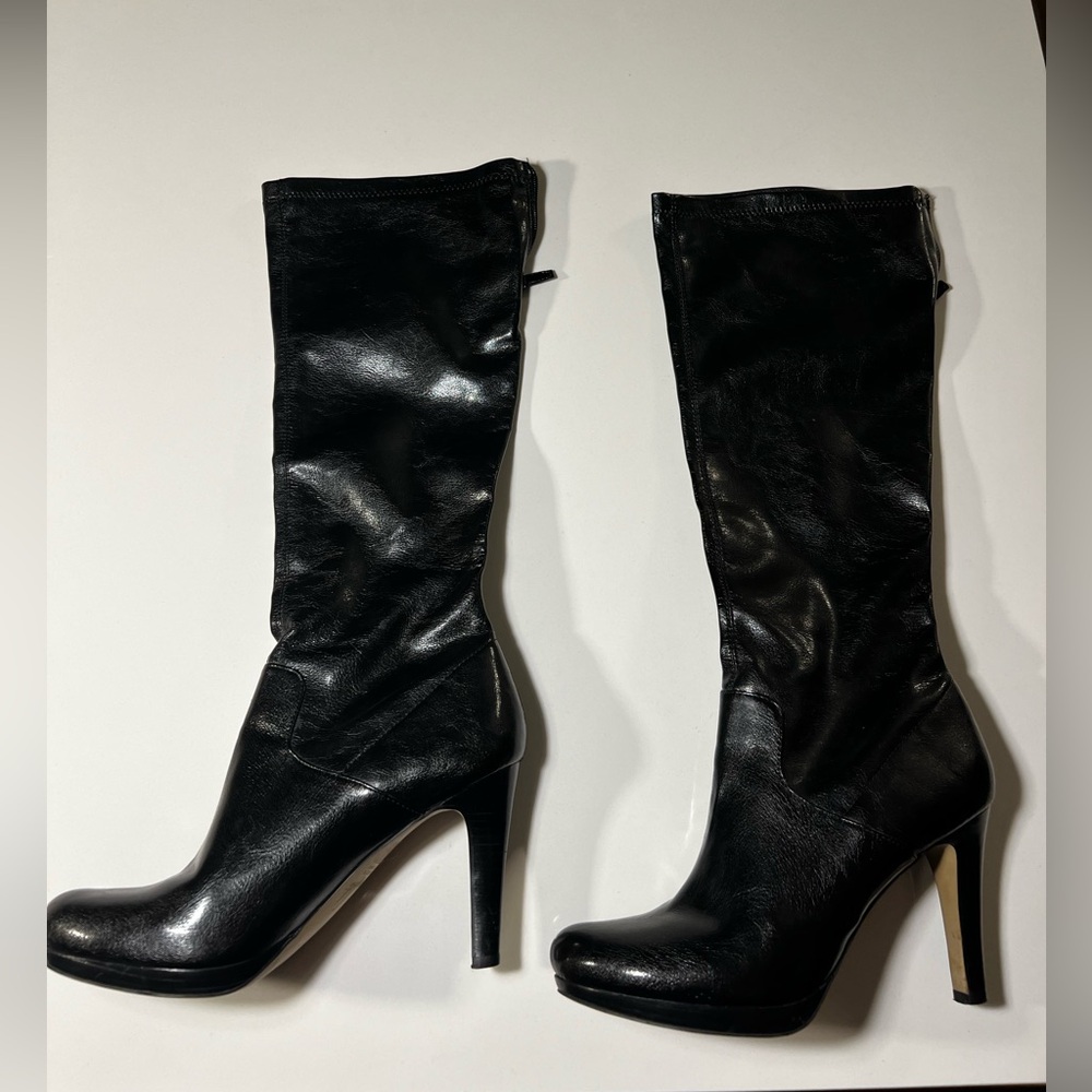 Franco Sarto Black Leather Platform Heeled Boots